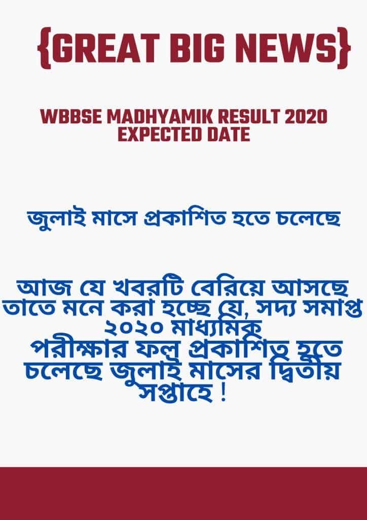 WBBSE Madhyamik Result 2020 Date